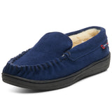 Alpine Swiss Mens Moccasin Slippers Genuine Suede House Shoe Memory Foam Insole – Navy