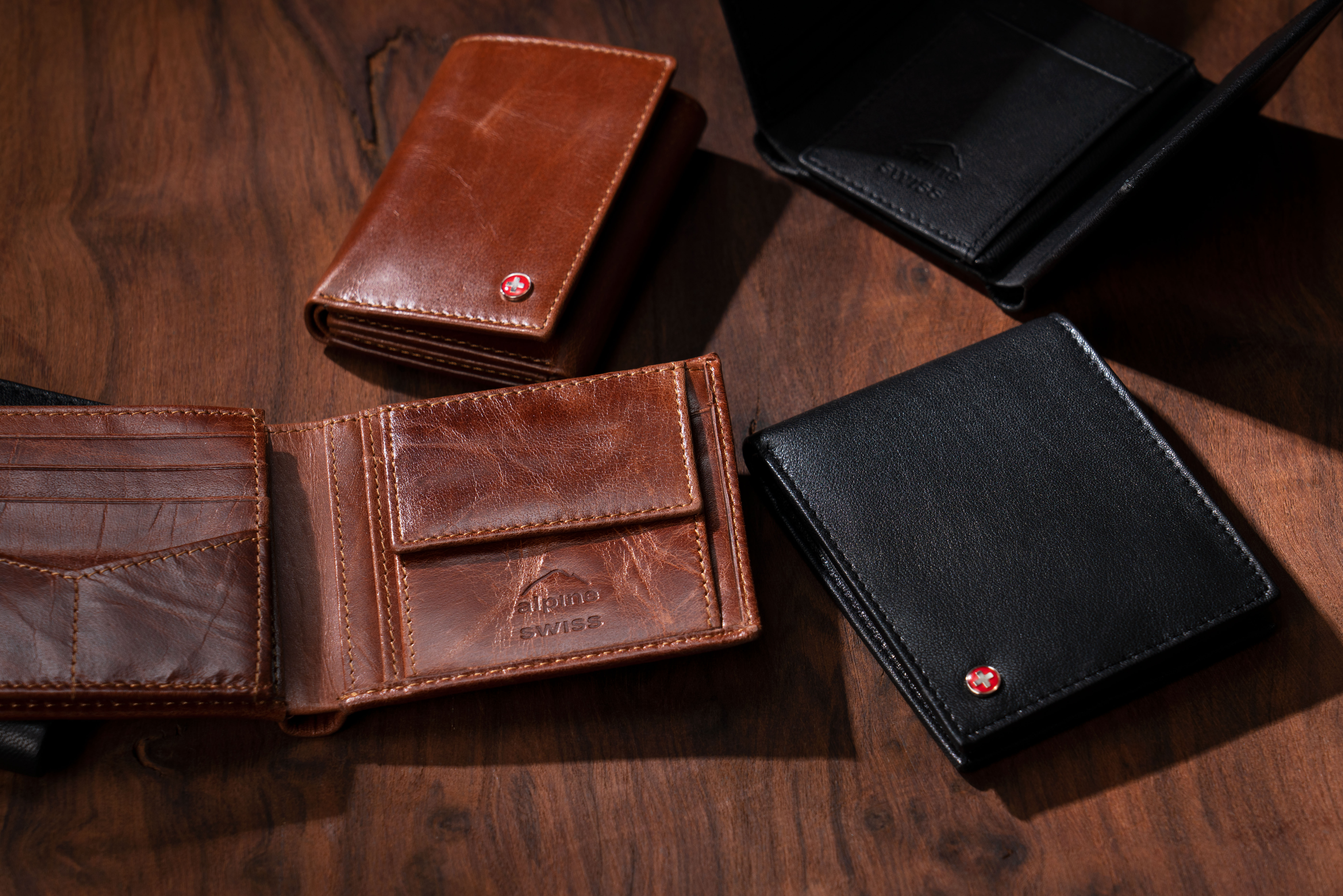 different types of wallets on the table