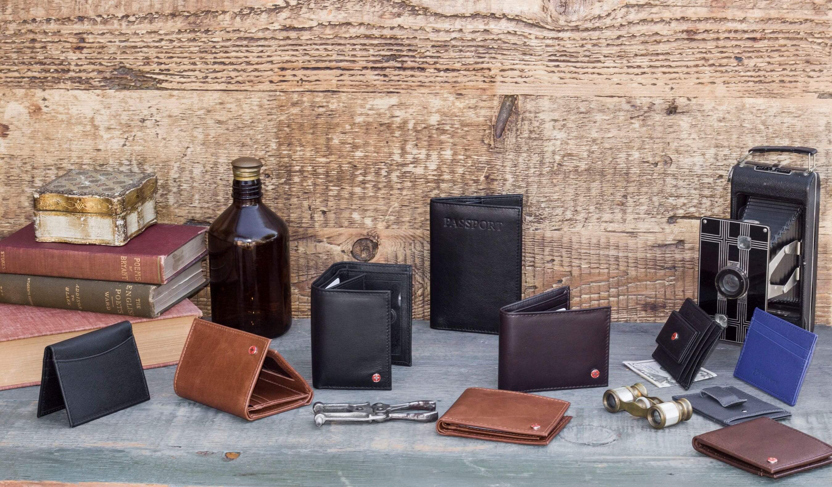 bifold and trifold wallets on the table